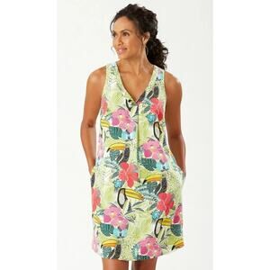 Tommy Bahama IF ONE CAN TOUCAN 100% Silk V Neck Dress M NWOT $188